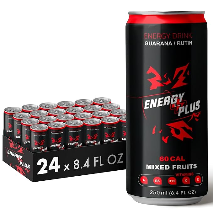 Energy Plus Guarana Energy Drink 80mg Caffeine Low Calorie ABCE Vitamins Minerals &amp Amino Acids (250ml) 8.4oz Pack of 24