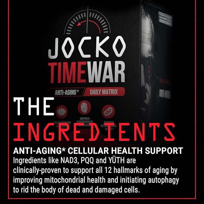 Jocko Fuel TIME WAR - Multivitamin for Men &amp Women. NAD Supplement for Healthy Aging Heart Bone &amp Eye Health. Essential Vitamins and Minerals Supports Stress Relief + Energy Levels - 30 Da
