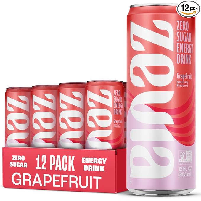 Zevia Zero Sugar Energy Drink Grapefruit 12 oz Cans (12-Pack) – Naturally Sweetened Non-GMO Project Verified Gluten-Free Vegan