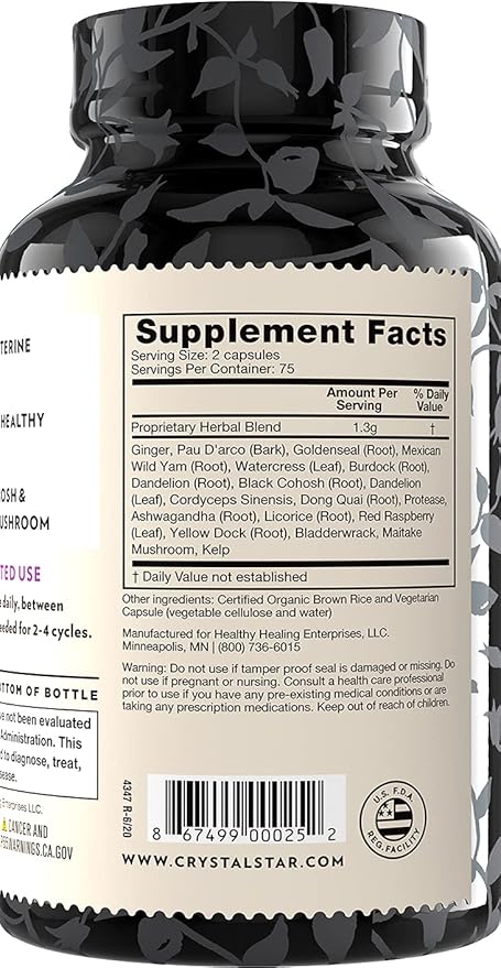 Crystal Star Fibro Defense 150 Capsules - 17 Whole-Herb Blend - Natural Herbal Supplement Capsles for Women - Vegetarian Non GMO