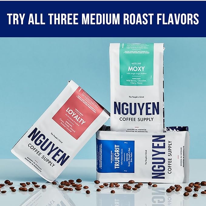Nguyen Coffee Supply - Medium Roast Premium Whole Coffee Variety Trio Pack: Loyalty Truegrit and Moxy Vietnamese Single Origin [3ea 12oz Bags]
