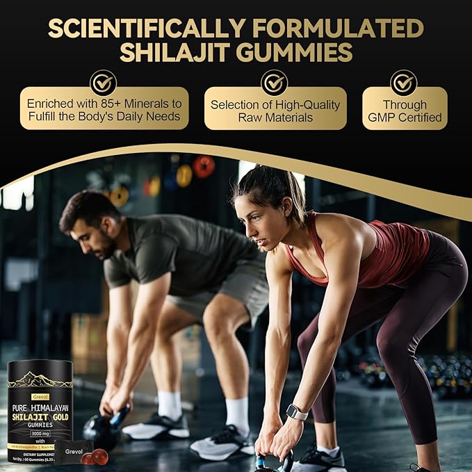 Himalayan Shilajit Gummies: Gold Grade Shilajit Riched with Ashwagandha Fulvic Acid &amp 85+ Trace Minerals - No Added Sugar - Individually Wrapped - for Men &amp Women - 60 Gummy