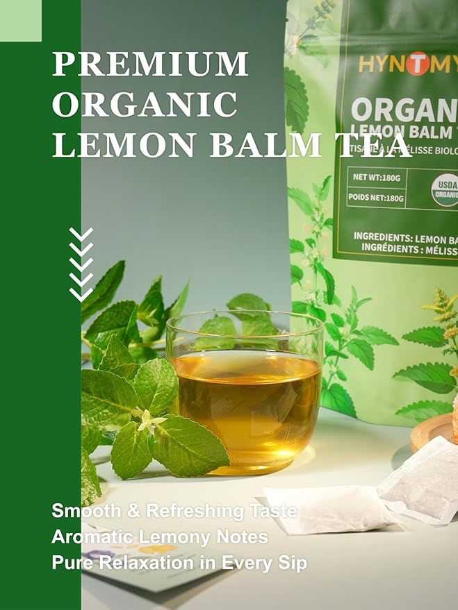 HYNTMYT Organic Lemon Balm Tea Bags Natural USDA Organic Lemon Balm Herbal Tea Caffeine Free 120 Count
