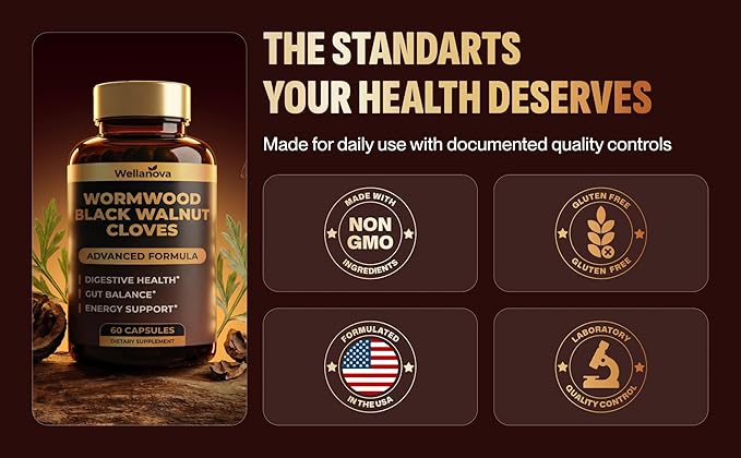 Wormwood Black Walnut Clove Cleanse for Humans - Advanced Detox Formula for Adults - Gut Health Supplement with Wormwood Herb Black Walnut Hull Extract &amp Clove - 60 Capsules