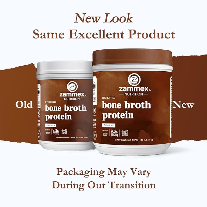 Zammex Bone Broth Protein Powder Pure Grass Fed Beef Chocolate Protein PowderHydrolyzed Collagen Supplement for Healthy SkinNailsHairJoints Non-GMOGluten Free Great in Shakes