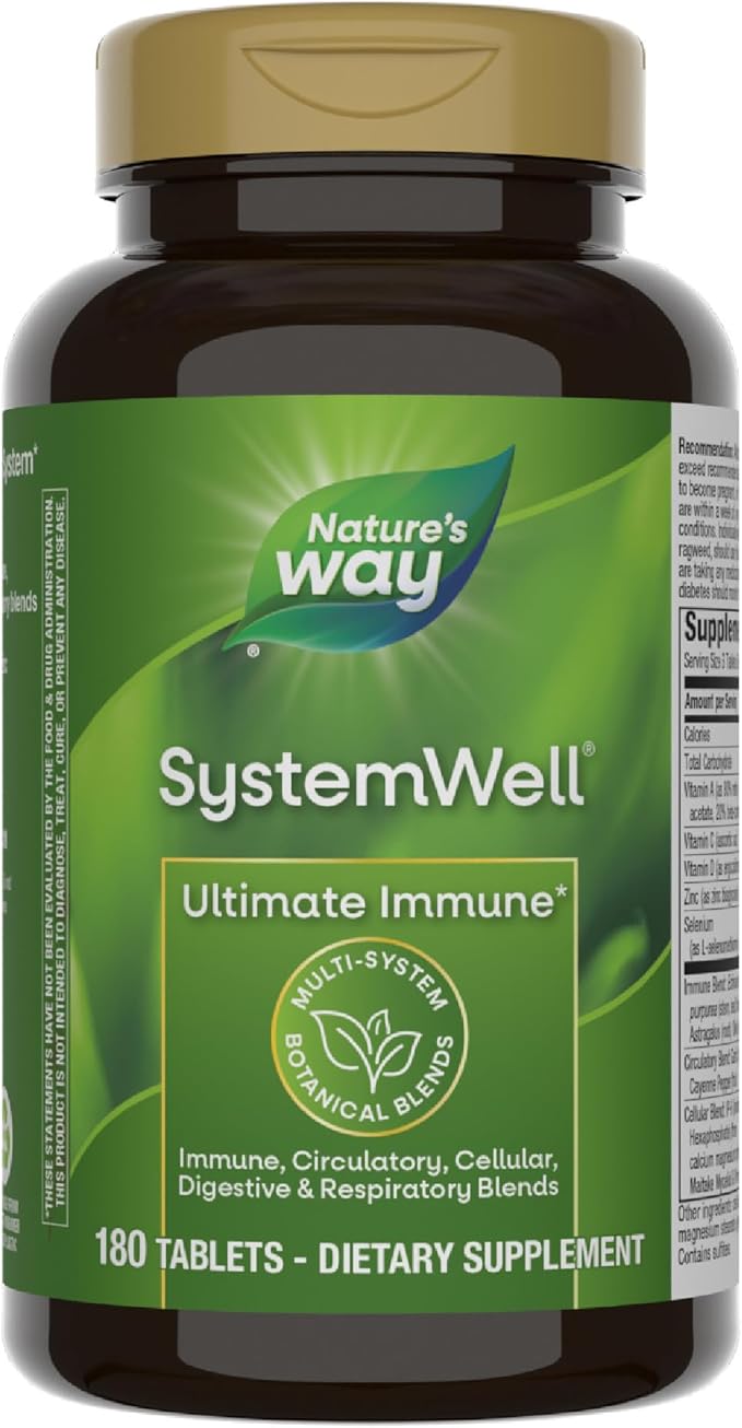Nature's Way Systemwell Ultimate Immune* with Vitamins C A D Zinc &amp Selenium Multi-System Botanical Blends Including Immune Respiratory Digestive &amp Circulatory 180 Tablets (Packaging M