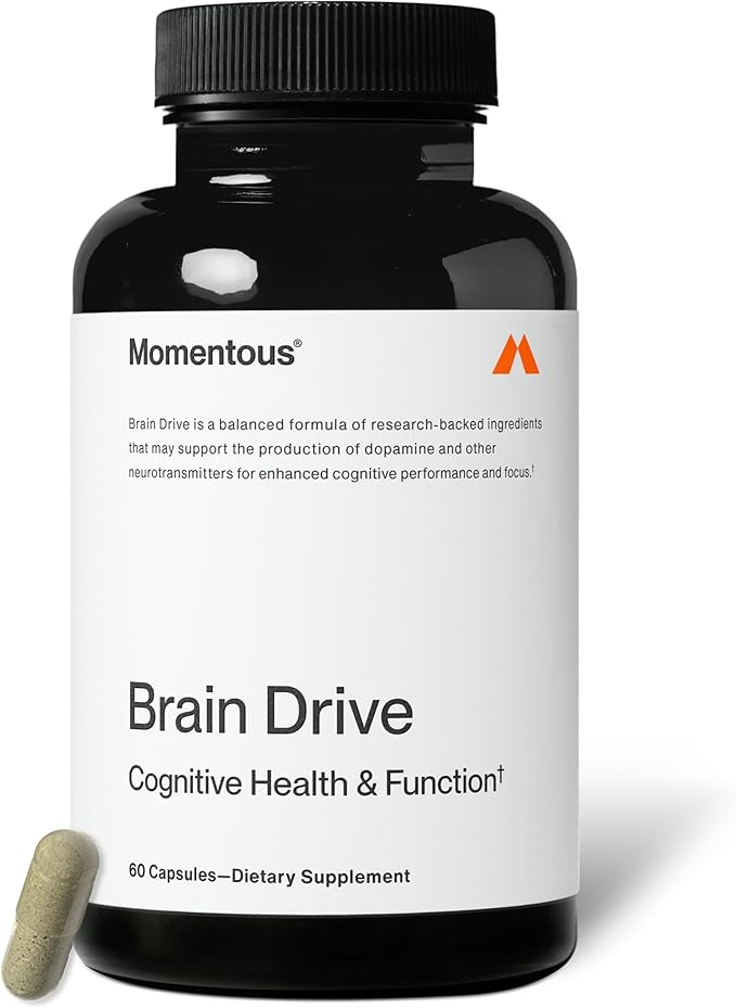 Momentous Brain Drive Nootropic Supplement - Brain Supplement for Memory &amp Focus Support - NSF Certified for Sport - GMO- &amp Gluten-Free - 30 Servings