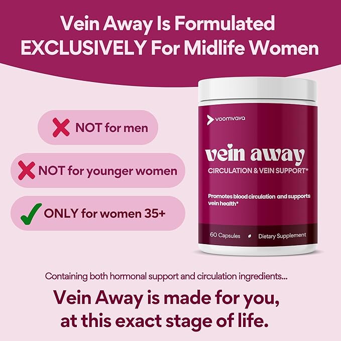 VoomVaya Vein Away – Blood Circulation &amp Vein Support Supplements for Women 35+ | Spider Veins &amp Varicose Veins Treatment for Legs | Circulation and Vein Support w/Diosmin &amp Hesperidin | 6