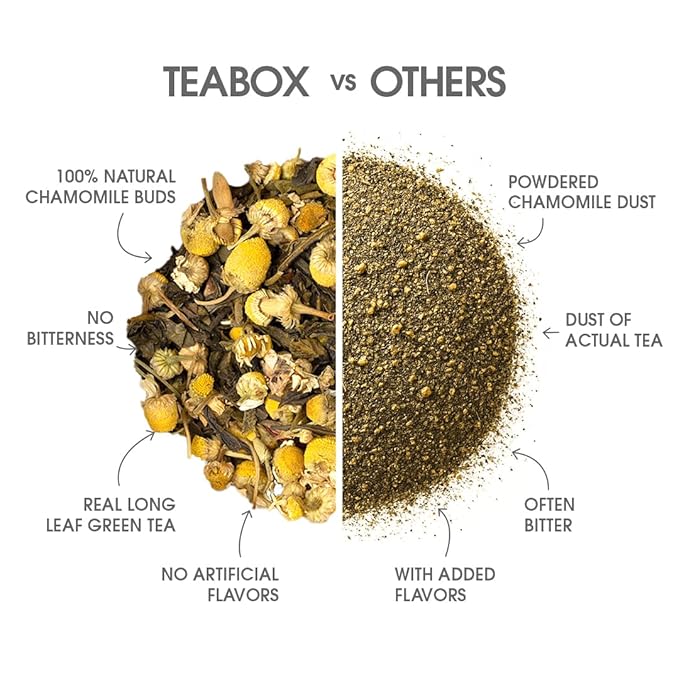 Teabox Premium Darjeeling Green Tea With Chamomile Flowers | 100% Whole Leaf &amp 0% Bitterness | Green Tea From The Himalayas | 100 Tea Bags (Low Caffeine)