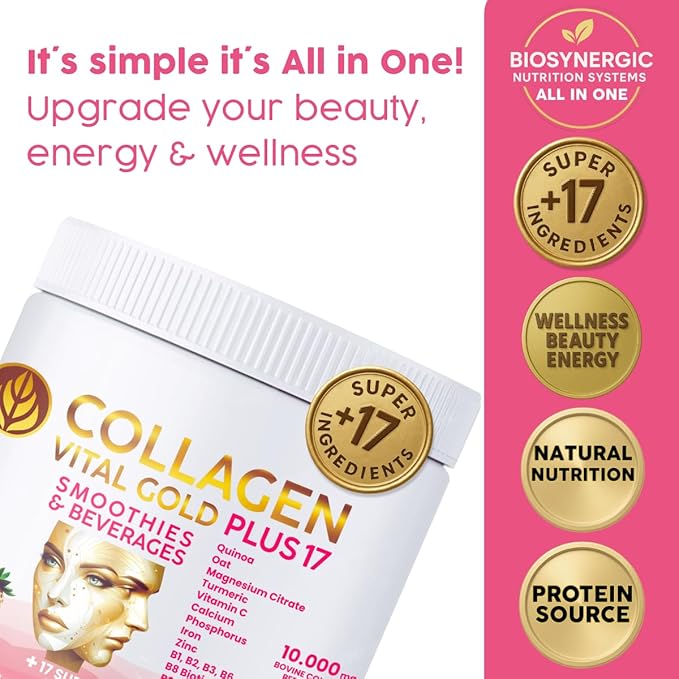 Vital Life Collagen Peptides Powder - Hydrolyzed Collagen with +17 Super Ingredients 1.6 lb Red Berries Flavor Supplement for Healthy Hair Skin Nails Bones Joints Collagen for Women &amp Men