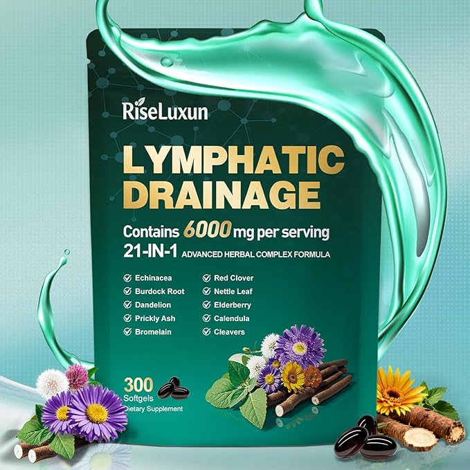 21-in-1 Liposomal Lymphatic Drainage Supplements 100 Day Supply 6000mg Lymph System Support for Women &amp Men with Echinacea Dandelion Burdock Bromelain Calendula Turmeric &amp More 300 Sof