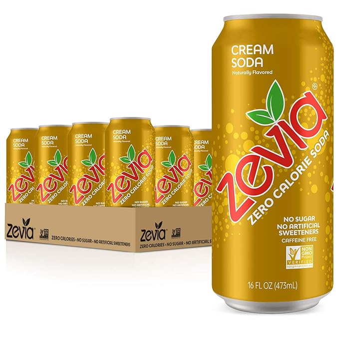 Zevia Zero Calorie Cream Soda 12 Fl Oz (Pack of 24) and 16 Ounce Cans (Pack of 12)