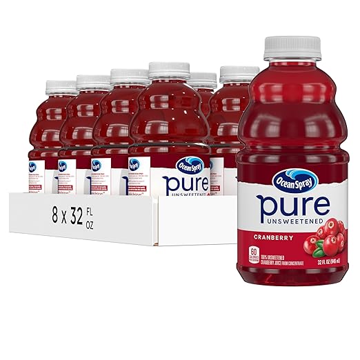 Ocean Spray® Pure Unsweetened Cranberry 100% Cranberry Juice From Concentrate 32 Fl Oz Bottle (Pack of 8)