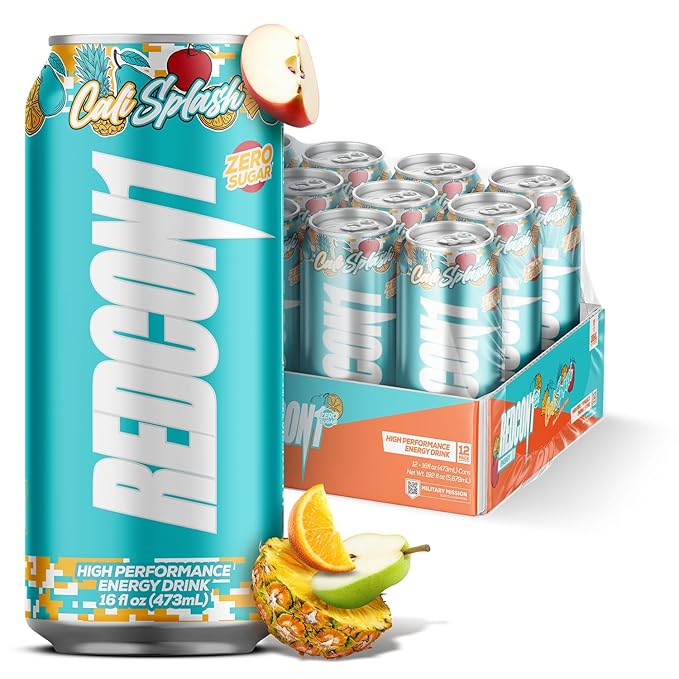 REDCON1 Energy High Performance Drink Cali Splash - Zero Sugar Energy Drink with Alpha GPC Nootropic - 200mg of Natural Caffeine from Green Coffee Beans - Vitamin B6 B12 &amp B5 to Boost Mood (12 c