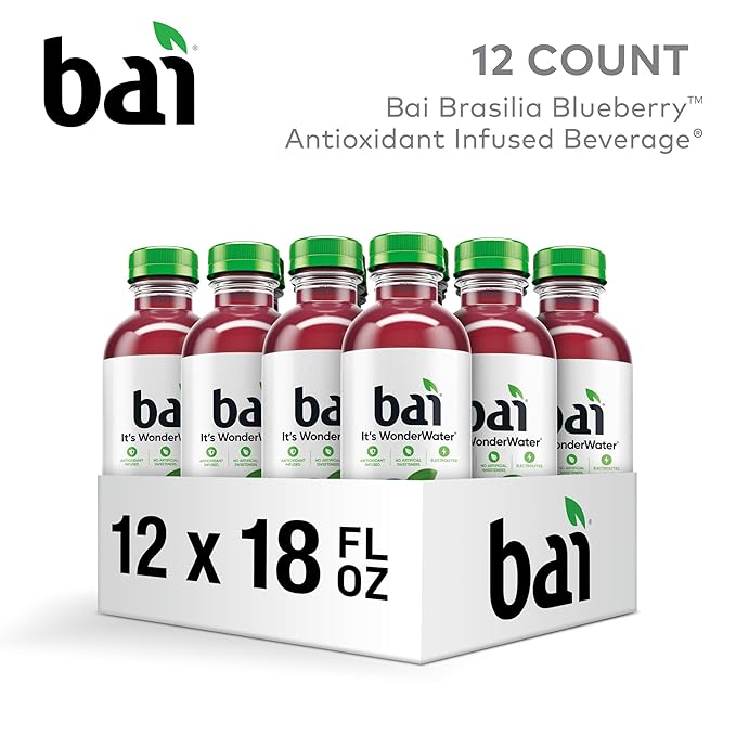 Bai Antioxidant Infused Water Beverage Brasilia Blueberry with Vitamin C and No Artificial Sweeteners 18 Fluid Ounce Bottle 12 Pack
