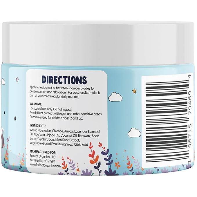Magnesium Cream For Kids - Supports Sleep &amp Comfort with Aloe Vera Shea Butter Dandelion Root Extract &amp Lavender Scented - Made In USA - 4oz