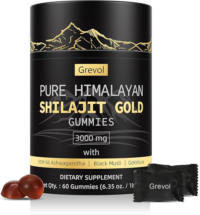 Himalayan Shilajit Gummies: Gold Grade Shilajit Riched with Ashwagandha Fulvic Acid &amp 85+ Trace Minerals - No Added Sugar - Individually Wrapped - for Men &amp Women - 60 Gummy