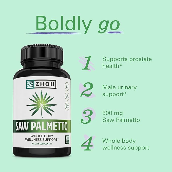 Zhou Saw Palmetto 500 mg | For Prostate Health | Healthy Urination Frequency &amp Flow | 100 Capsules