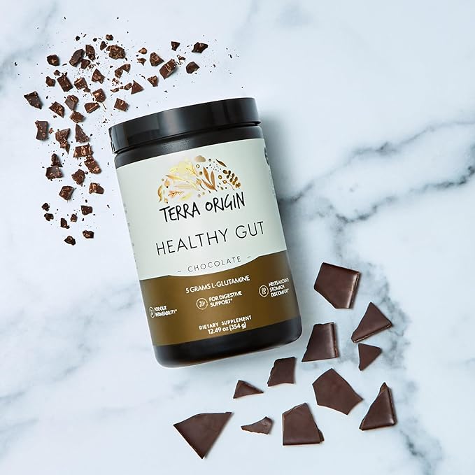 TERRA ORIGIN Healthy Gut Chocolate | 30-Servings with L-Glutamine Zinc Glucosamine Slippery Elm Bark Marshmallow Root and More!