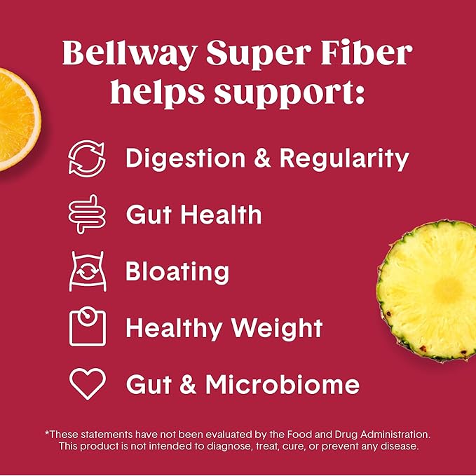 Bellway Super Fiber Powder + Fruit Sugar Free Organic Psyllium Husk Powder Fiber Supplement for Regularity Bloating Relief &amp Digestive Health Plant-Based Fruit Punch (50 Servings)
