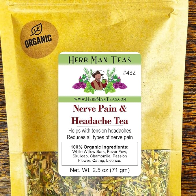 Migraine Relief Tea For tension headaches Migraines sciatica and other nerve-related health issues formulated by master herbalist Khabir - Organic Non-GMO Made in USA
