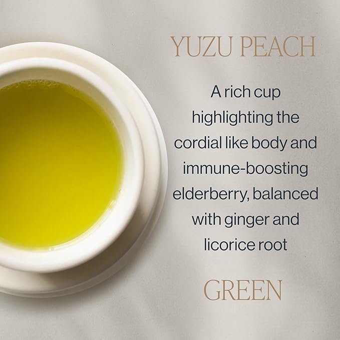 Rishi Tea Yuzu Peach Green Tea - Organic Loose Leaf Green &amp Herbal Blend Naturally Sweet &amp Low Caffeine Enjoy Hot or Iced - 50 Count