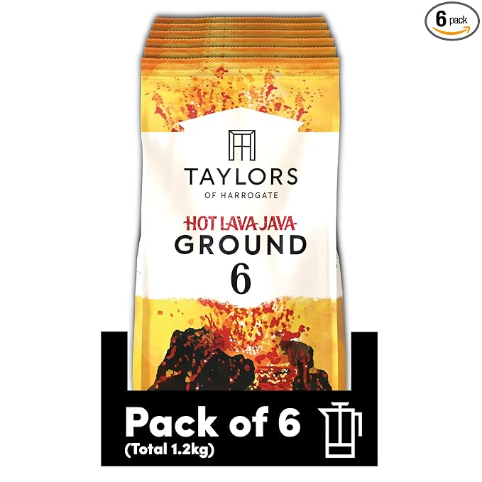 Taylors of Harrogate Hot Lava Java Ground Coffee 200 g (Pack of 6 - Total 1.2kg)