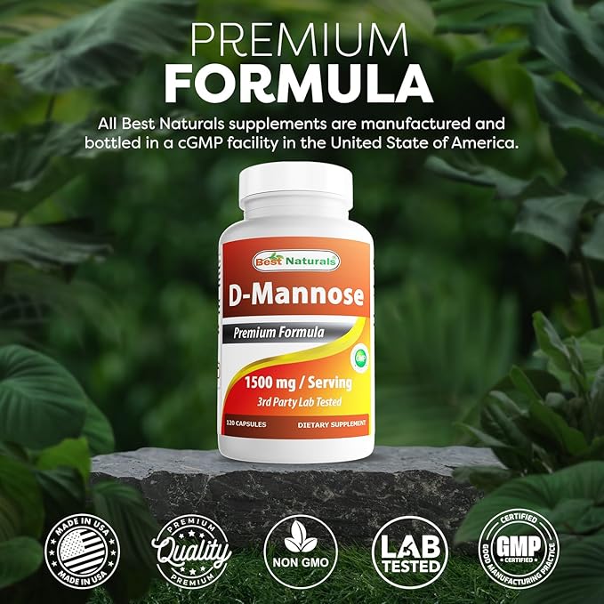 Best Naturals D-Mannose 1500 mg Per Serving 120 Capsules (Pack of 2)