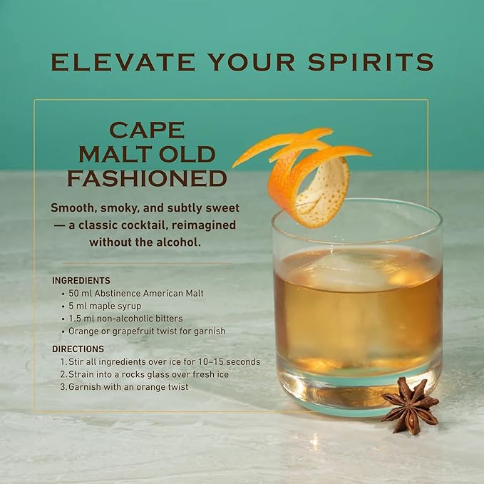 Abstinence Cape Malt Whiskey Alternative 750ml Award-Winning Non Alcoholic Spirit South African Twist Blend of Spice Botanicals with Smokey Flavor Zero Proof Mocktail