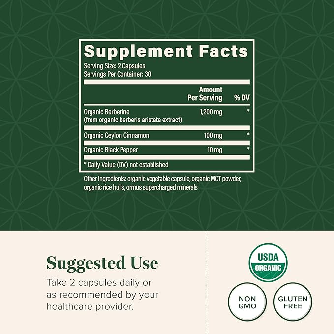 Global Healing Center - Organic Berberine (Berberina) with Ceylon Cinnamon &amp Black Pepper 1200 mg- Extra Strength Berberine Supplement &amp Complex for Weight Loss (60 Capsules)