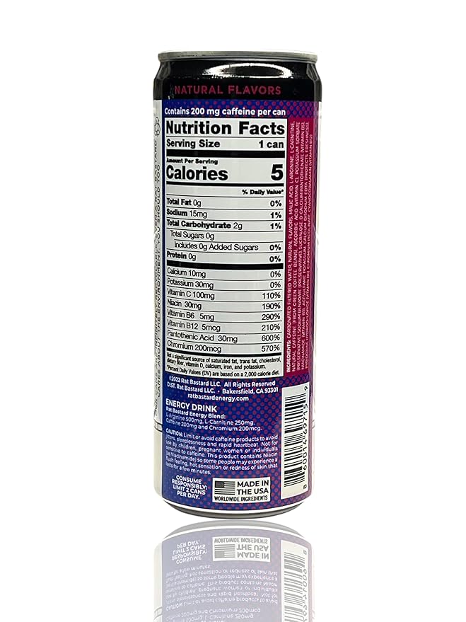 RAT BASTARD Energy Drink - Sugar-Free Caffeinated Beverage Natural Caffeine to Boost Energy and Focus Blueberry Pomegranate Flavor 12 fl oz Can (Case of 12)