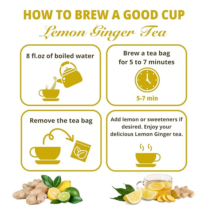 VIDA FARM 100 Lemon Ginger Tea Bags 100% Natural Ingredients - Warming &amp Spicy Blend Caffeine Free Sugar Free Non-GMO Lemon &amp Ginger Herbal Tea Beverage