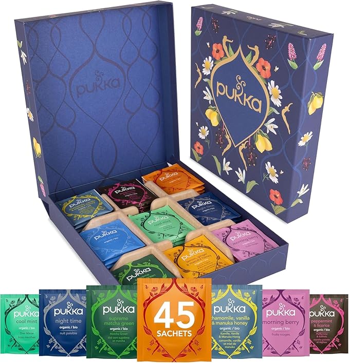 Pukka Premium Herbal Tea Selection Gift Set Box Ideal Gift For Holidays Birthdays &amp Anniversaries Self-Care Kit for Tea Lovers 45 Teabags 9 Delicious Flavors Caffeine Free