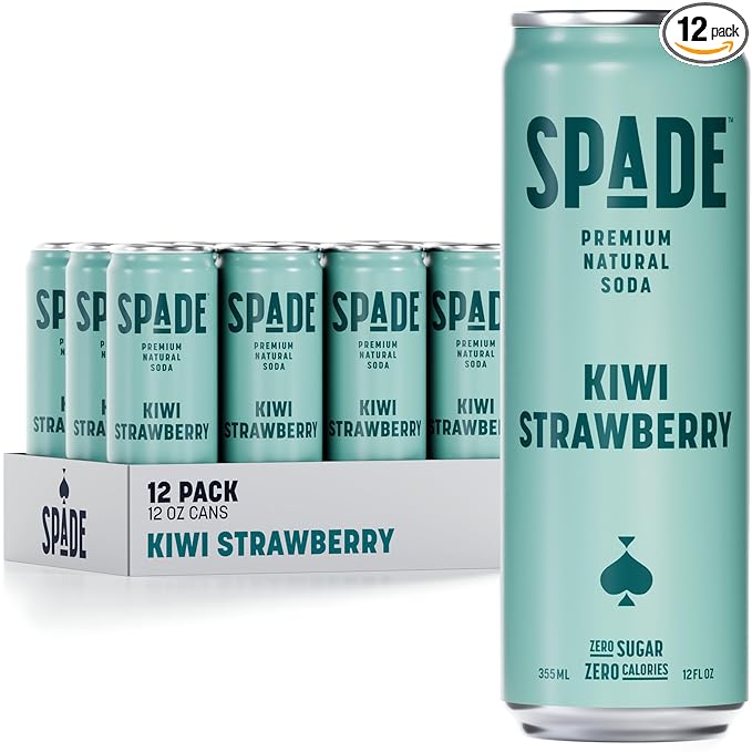 Spade Soda Kiwi Strawberry 12 Pack Premium All-Natural No Sugar No Calories Electrolytes Magnesium Potassium Healthy Non GMO Sweet Quality Stevia No Artificial Sweeteners Great Taste Bold T