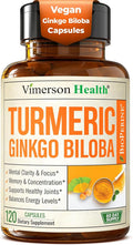 Ginkgo Biloba and Turmeric Curcumin Supplement with Black Pepper &amp Organic Tumeric – Natural Turmeric Supplement for Focus Memory Joint &amp Brain Health – 120 Vegan Ginko Biloba Capsules with