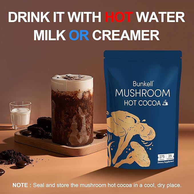 Mushroom Hot Cocoa Adaptogenic Mushroom with Reishi L-Theanine Chicory Melatonin &amp Glycine Melatonin Sleep Hot Cocoa Supplement for Sleep and Stress Support 25 Servings 1 Pack