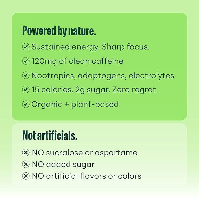NOOMA - Performance Energy Drink - Pre Workout Drink - Nootropics Adaptogens + Electrolytes - 120mg Clean Caffeine 15 Calories &amp 2g Sugar - Lemon Lime -12 Pack -12oz ea.