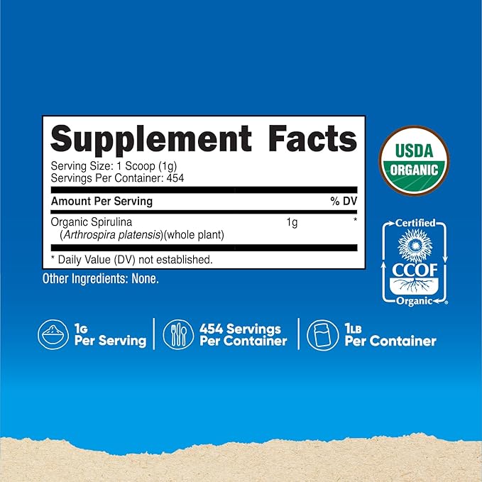 Nutricost Organic Spirulina Powder 454 Grams 1LB - Pure Certified Organic Spirulina