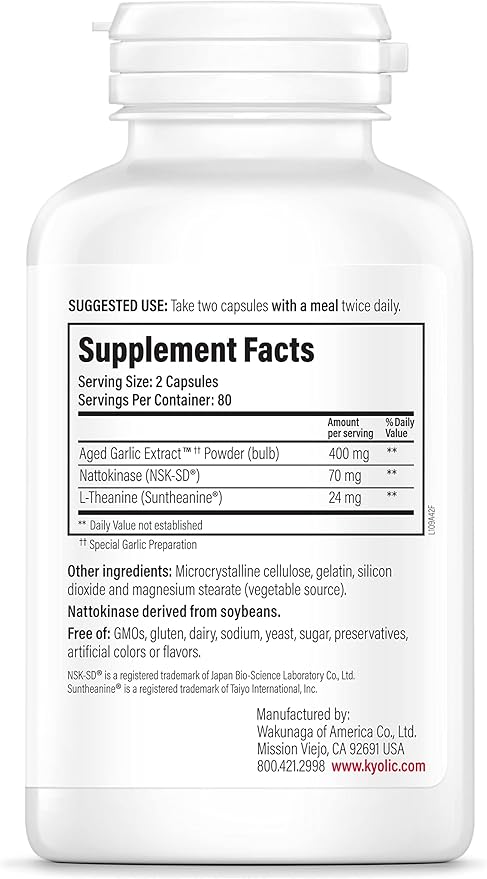 Kyolic Aged Garlic Extract Formula 109 - for Blood Pressure Health - Supports Maintaining Blood Pressure Levels Already Within a Normal Range - Heart Health Supplement - 160 Capsules