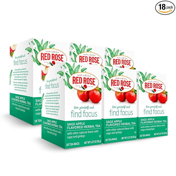 Red Rose Blossoms Sage Apple Blossom Herbal Tea with 18 Individually Wrapped Tea Bags Per Box (Pack of 6) Caffeine Free Brew Hot Naturally Flavored Herbal Tea