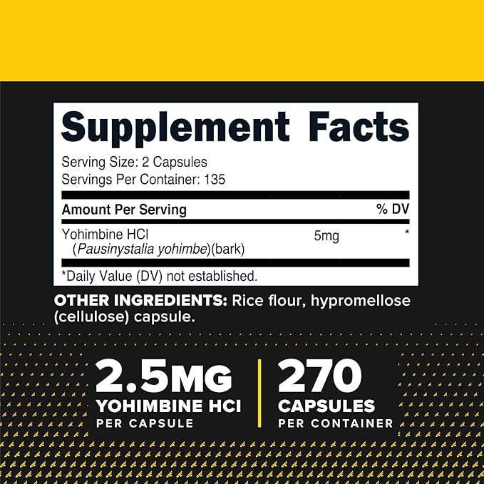 PrimaForce Yohimbine HCl 2.5mg 270 Capsules - Premium Supplement Boosts Performance Zero Fillers Non-GMO and Gluten Free
