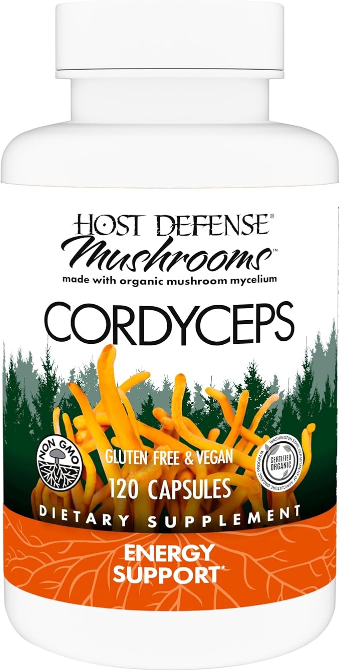 Host Defense Cordyceps Capsules - Immune &amp Energy Support Supplement - Kidney Health Supplement with Cordyceps - Fitness Support Supplement to Aid Oxygen Uptake - 120 Capsules (60 Servings)*
