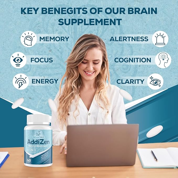 17-in-1 Brain Supplement for Memory and Focus | Natural Nootropics Brain Supplement for Brain Cognition Energy | High Absorption | L-Theanine Phytonutrient Blend and Vitamins B6 B12 | 60 Tablets