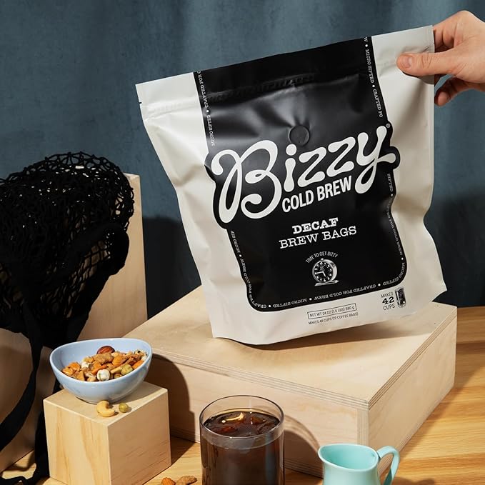 Bizzy Cold Brew Coffee | Decaf Bundle | Coarse Ground Coffee + Brew Bags | Micro Sifted | Specialty Grade | 100% Arabica | 1 LB and 12ct Brew Bags
