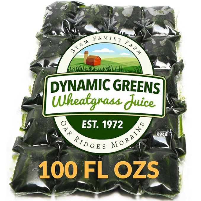 100% Wheatgrass Juice – Field-Grown Flash-Frozen Unpasteurized – 100 fl oz (200 x 0.5 fl oz Portions) – Dynamic Greens