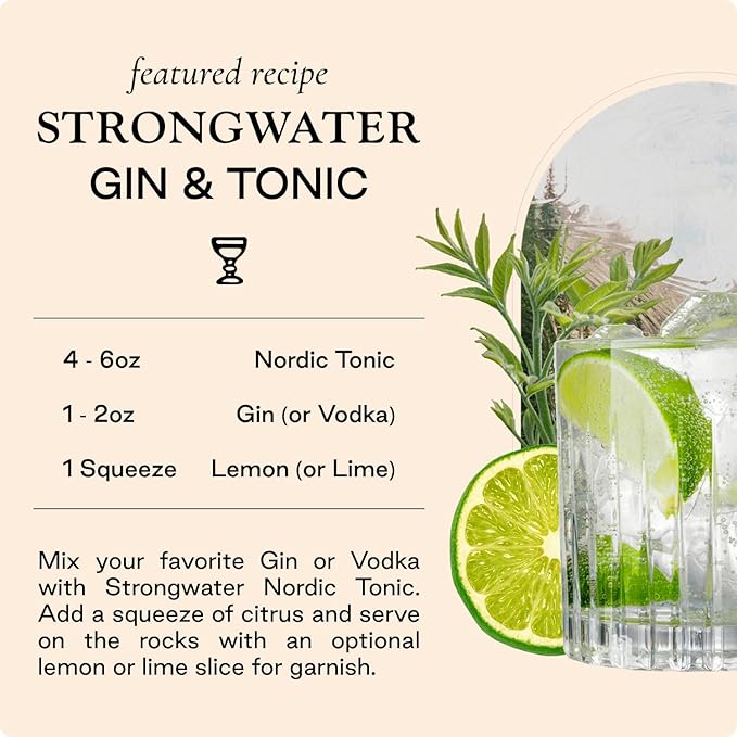Strongwater Tonic Water Variety Pack (Pack of 12 8.4 Fl Oz Each) - Includes Nordic Tonic Indian &amp Spanish Tonic - Premium Craft Cocktail Mixers Sampler