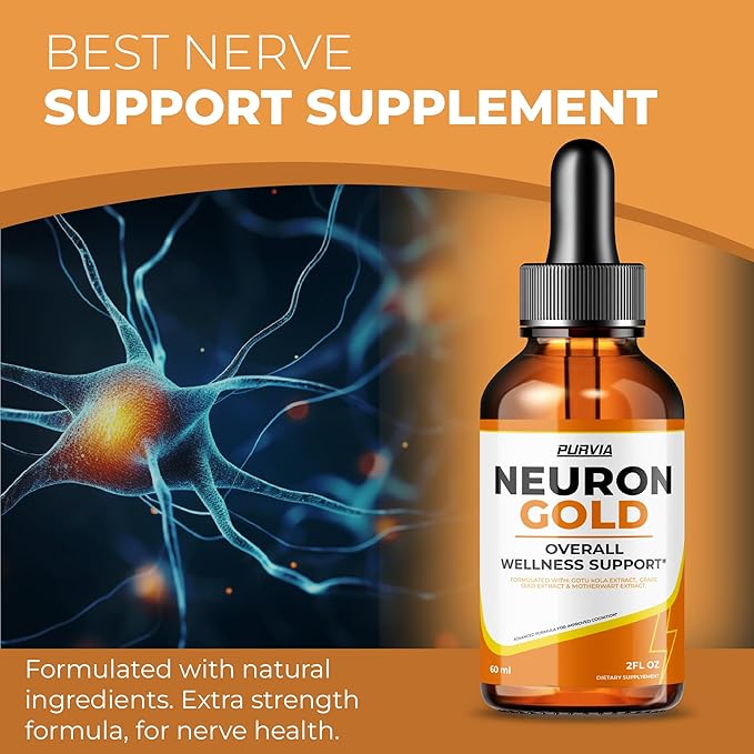 Neuron Gold Drops NeuronGold Liquid Supplement Neuropathy Nutritional Support For Health Relief Nerve Pain Vitamins Stimulator Essentials Regeneration for Memory Focus Concentration Clarity (2oz)