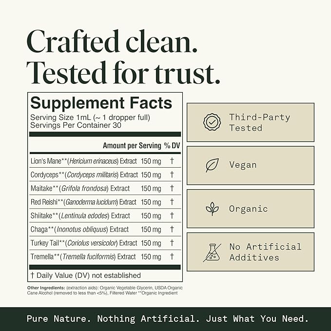 Fantastic Fungi Mushroom Extract - 8-in-1 Organic Complex Mushroom Supplement with Cordyceps Reishi Lion’s Mane Chaga Turkey Tail Shiitake Maitake &amp Tremella - Adaptogen Liquid Tincture 1 f