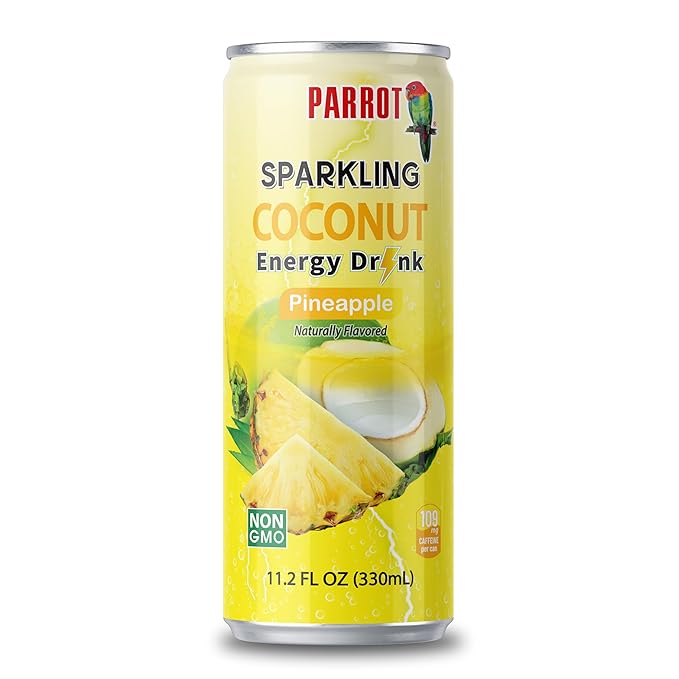 Parrot Brand Sparkling Coconut Pineapple Flavor Energy Drink 11.2 fl.oz (Pack of 12)