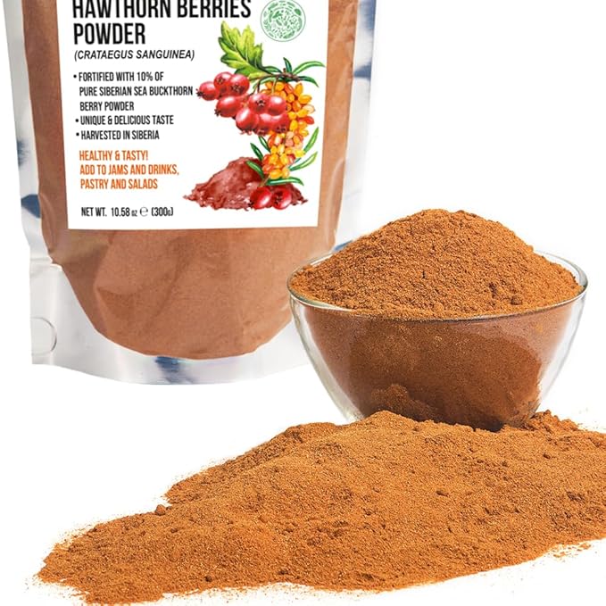 Ground Siberian Hawthorn Flour 300g (10.58 oz) w Sea Buckthorn Herbal Dried Fine Powder Tea Crataegus Sanguinea Hippophae Rhamnoides Siberia Altai Mountains Taiga